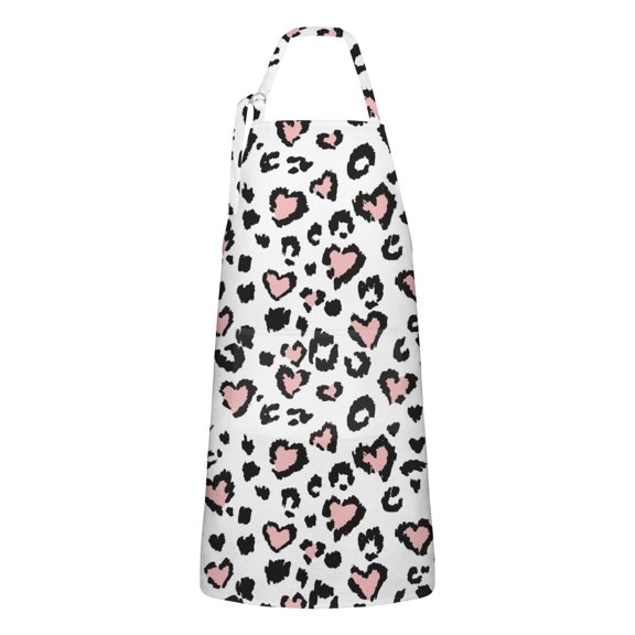 Pink and Black Of Leopard Print Apron-Garden Aprons for Women with Pockets-Cotton Linen Waterproof Kitchen Cooking Gardening Aprons Adjustable for Kitchen,Cooking,BBQ and Salon 33x27 Inch