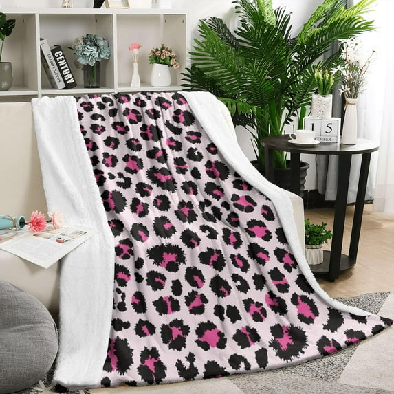 Pink and Black Of Leopard Print Blanket,Comfortable Soft Flannel Throw Blanket,All Season,Warm Lightweight Blankets for Sofa Bed Couch Living Room Chair,50"x60"