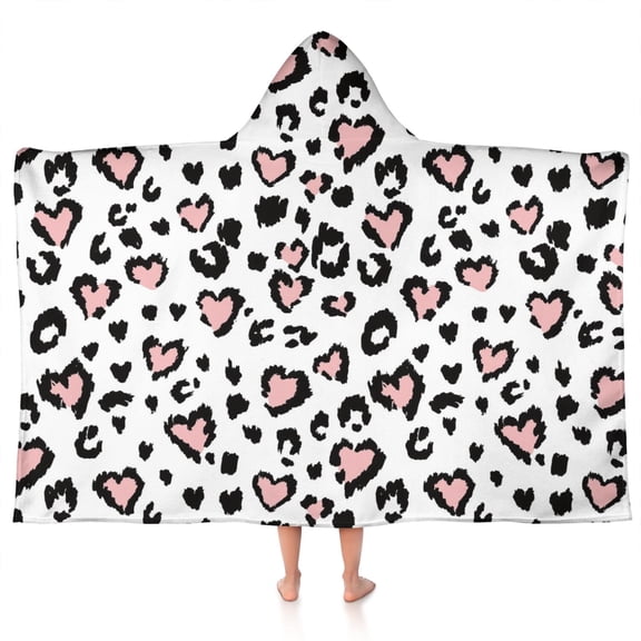 Pink and Black Of Leopard Print Hooded Bath Towel，50"x30" for Ages 3 To 12 Kids, Quick Dry Lightweight Soft Microfiber Hood Beach Towel Cover Up for Kids