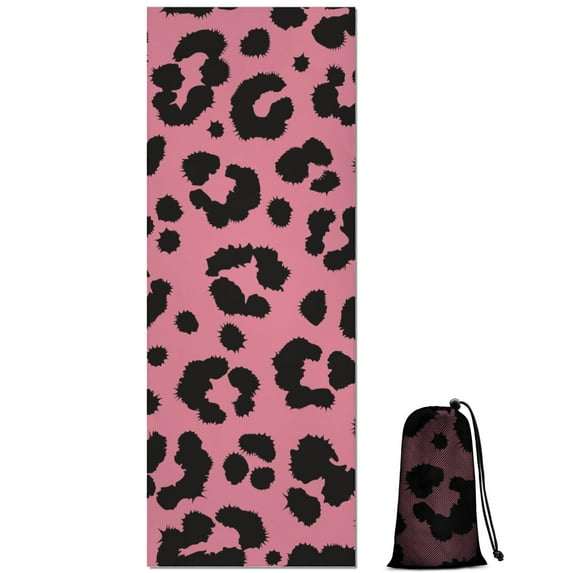 Pink and Black Of Leopard Print Hot Yoga Mat Towel Non Slip for Hot Yoga - Quick-Drying Yoga Mat Cover with 4 Corner Pockets with Travel Bag - Hot Yoga Towel Non Slip 70"x26"