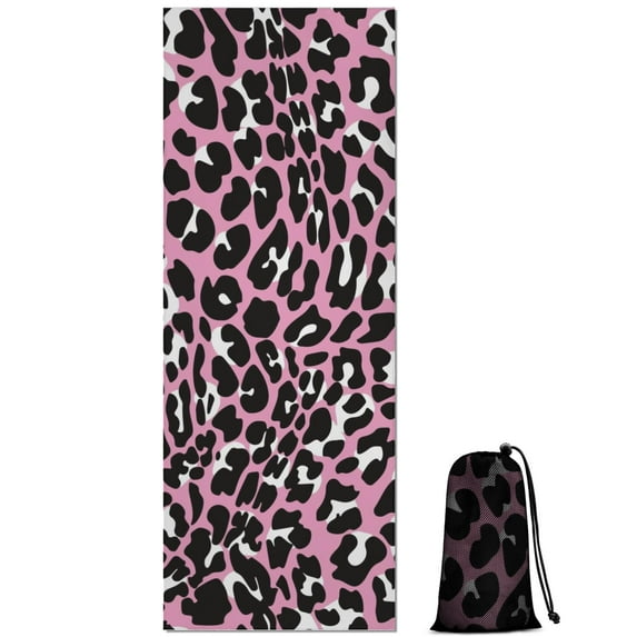 Pink and Black Of Leopard Print Hot Yoga Mat Towel Non Slip for Hot Yoga - Quick-Drying Yoga Mat Cover with 4 Corner Pockets with Travel Bag - Hot Yoga Towel Non Slip 70"x26"