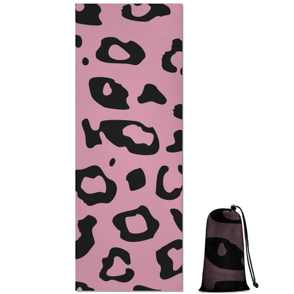 Pink and Black Of Leopard Print Hot Yoga Mat Towel Non Slip for Hot Yoga - Quick-Drying Yoga Mat Cover with 4 Corner Pockets with Travel Bag - Hot Yoga Towel Non Slip 74"x26"