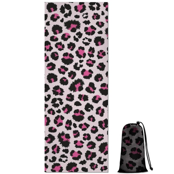 Pink and Black Of Leopard Print Hot Yoga Mat Towel Non Slip for Hot Yoga - Quick-Drying Yoga Mat Cover with 4 Corner Pockets with Travel Bag - Hot Yoga Towel Non Slip 74"x26"