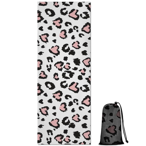 Pink and Black Of Leopard Print Hot Yoga Mat Towel Non Slip for Hot Yoga - Quick-Drying Yoga Mat Cover with 4 Corner Pockets with Travel Bag - Hot Yoga Towel Non Slip 74"x26"