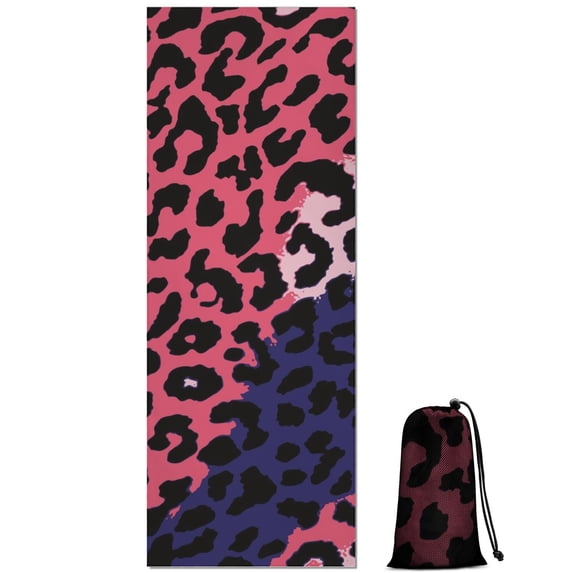 Pink and Black Of Leopard Print Hot Yoga Mat Towel Non Slip for Hot Yoga - Quick-Drying Yoga Mat Cover with 4 Corner Pockets with Travel Bag - Hot Yoga Towel Non Slip 74"x26"