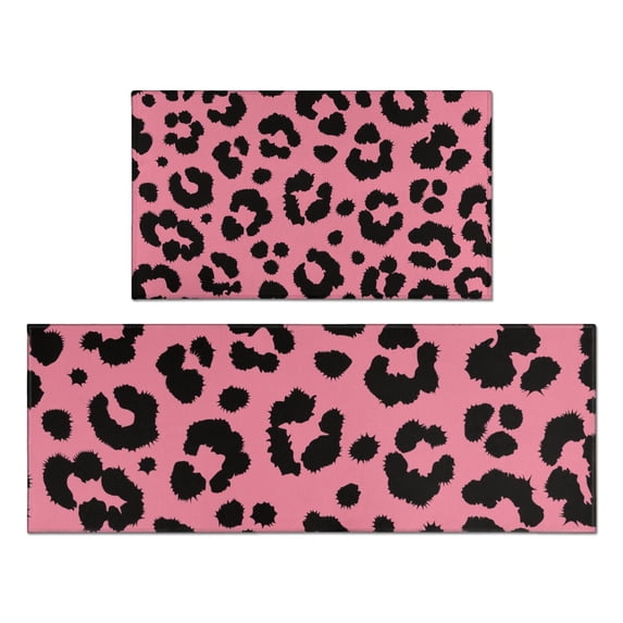 Pink and Black Of Leopard Print Kitchen Rugs Sets Of 2,Anti Fatigue Kitchen Mat Rugs Non Slip Washable,Decorative Kitchen Floor Mats for Kitchen,Sink,Laundry,17"x30"+17"x47"
