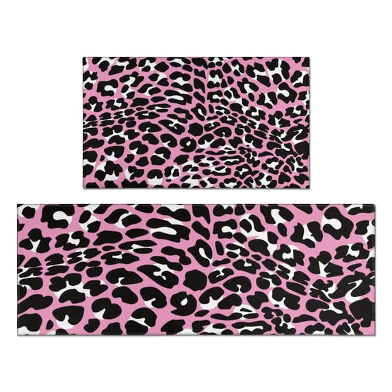 Pink and Black Of Leopard Print Kitchen Rugs Sets Of 2,Anti Fatigue Kitchen Mat Rugs Non Slip Washable,Decorative Kitchen Floor Mats for Kitchen,Sink,Laundry,17"x30"+17"x47"