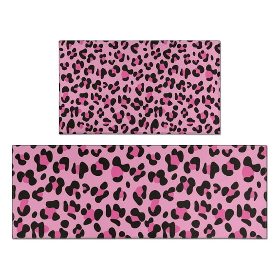 Pink and Black Of Leopard Print Kitchen Rugs Sets Of 2,Anti Fatigue Kitchen Mat Rugs Non Slip Washable,Decorative Kitchen Floor Mats for Kitchen,Sink,Laundry,17"x30"+17"x47"