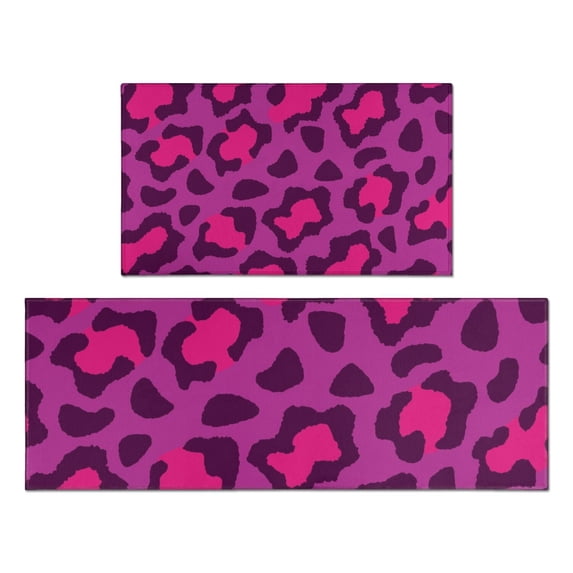Pink and Black Of Leopard Print Kitchen Rugs Sets Of 2,Anti Fatigue Kitchen Mat Rugs Non Slip Washable,Decorative Kitchen Floor Mats for Kitchen,Sink,Laundry,17"x30"+17"x47"