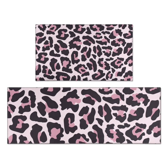 Pink and Black Of Leopard Print Kitchen Rugs Sets Of 2,Anti Fatigue Kitchen Mat Rugs Non Slip Washable,Decorative Kitchen Floor Mats for Kitchen,Sink,Laundry,17"x30"+17"x47"