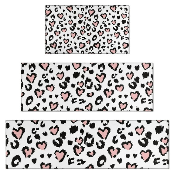 Pink and Black Of Leopard Print Kitchen Rugs Sets Of 3,Kitchen Runner Rugs Non Skid Washable,Decorative Kitchen Floor Mats for Kitchen,Sink,Laundry,17"x30"+ 17"x47" + 17"x59"