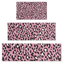 Pink and Black Of Leopard Print Kitchen Rugs Sets Of 3,Kitchen Runner Rugs Non Skid Washable,Decorative Kitchen Floor Mats for Kitchen,Sink,Laundry,17"x30" 17"x47" 17"x59"