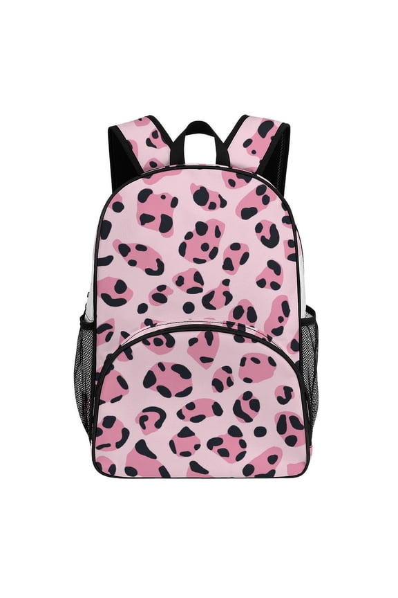 Pink Black Leopard Print Pattern Teenage Backpack Middle Students Bookbag Outdoor Daypack