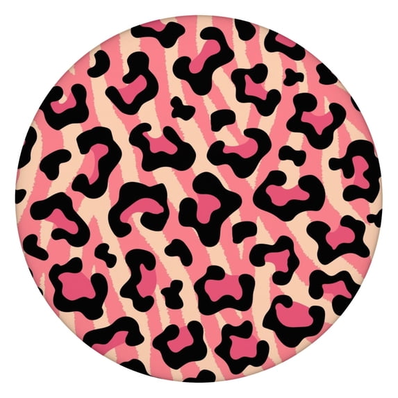 Pink and Black Of Leopard Print Round Fitted Tablecloth with Elastic Edge,Dining Table Cover Waterproof,Outdoor Round Tablecloth for Camping,Dining,Indoor and Outdoor