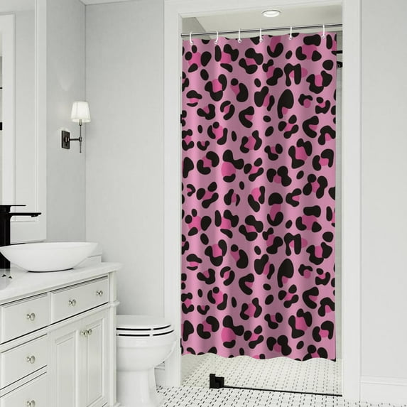 Pink and Black Of Leopard Print Shower Curtain 36"x72" ,Bathroom Decorative Shower Curtains Set with 12 Hooks,Modern Waterproof Washable Shower Curtain