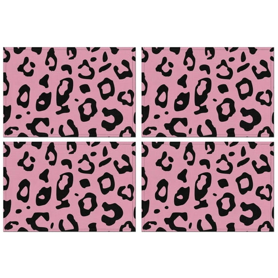 Pink and Black Of Leopard Print Summer Placemats Table Placemats Set Of 4-Linen Kitchen Washable Placemats Table Mats 11.8"x17.7"Non-Slip Heat Resistant