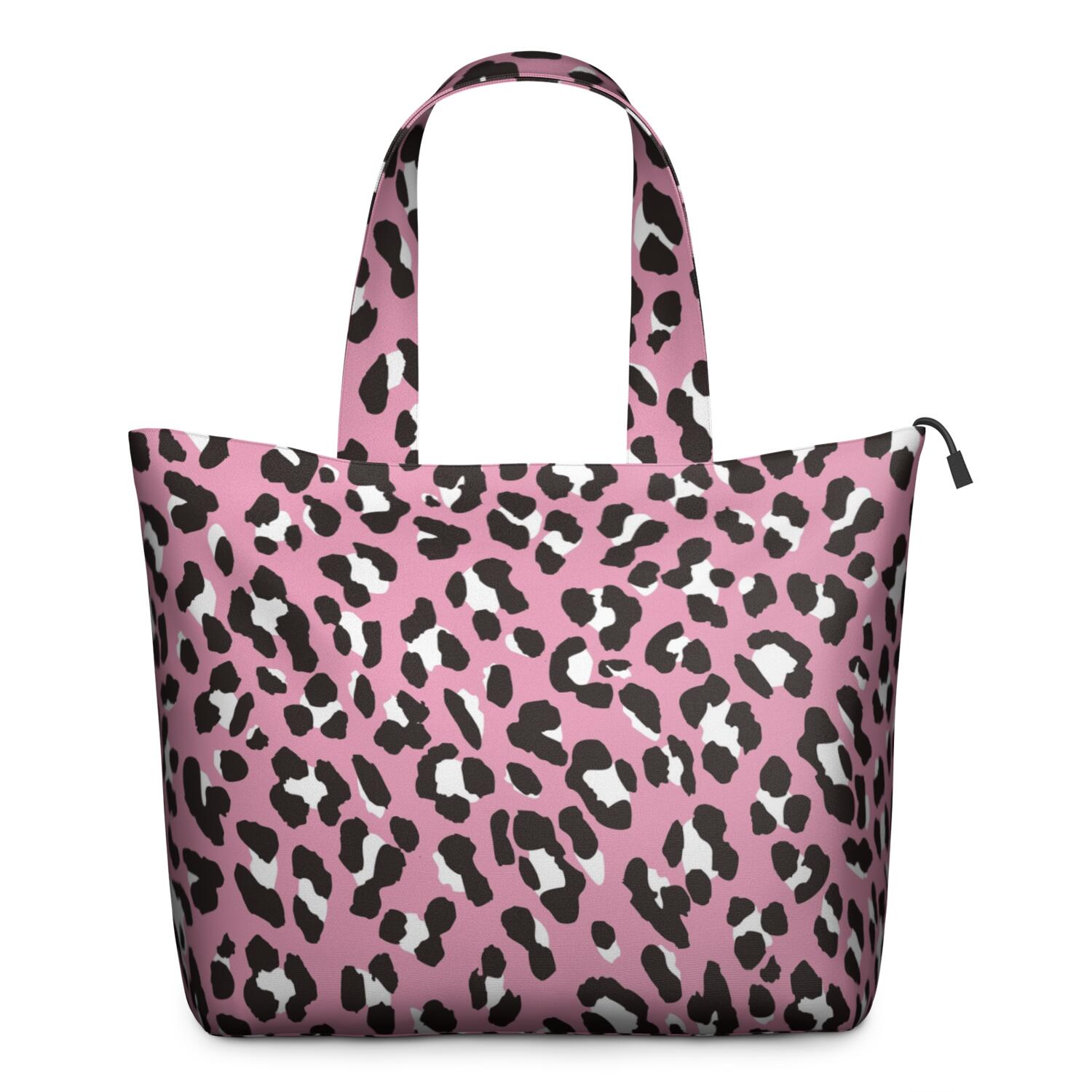 Pink and Black Of Leopard Print Travel Tote Bags for Women Carry On,Large Weekender Bags for Women Travel,Multi Functional Duffle Bag for Work,Shopping,Sports