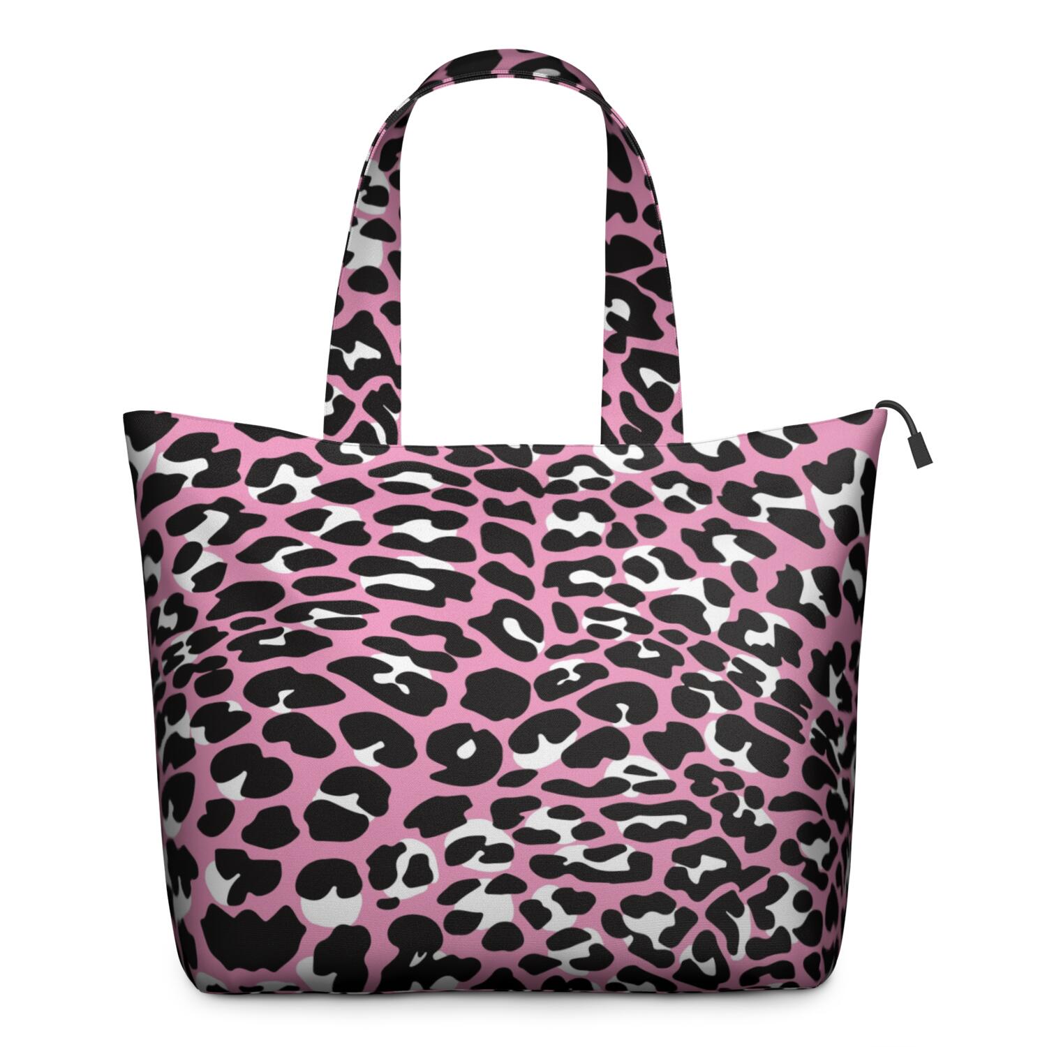 Pink and Black Of Leopard Print Travel Tote Bags for Women Carry On,Large Weekender Bags for Women Travel,Multi Functional Duffle Bag for Work,Shopping,Sports