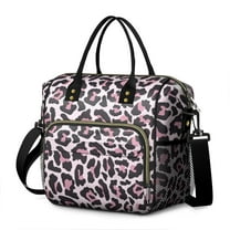 Pink and Black Of Leopard Print Womens Lunch Box for Work,Insulated Large Lunch Bag for Tween and Teen,Loncheras Para Mujer,Leakproof Adult Lunch Bag for Work,Beach,Travel,Picnic,Camping
