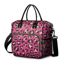 Pink and Black Of Leopard Print Womens Lunch Box for Work,Insulated Large Lunch Bag for Tween and Teen,Loncheras Para Mujer,Leakproof Adult Lunch Bag for Work,Beach,Travel,Picnic,Camping