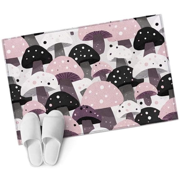 Pink Black Mushroom Entryway Rug 2x3 Area Rug Washable Indoor Doormat Small Bathroom Rugs Non-Slip Low Pile Accent Throw Rugs Fall Botanical Polka Dots Floor Carpet for Kitchen Bedroom Entrance