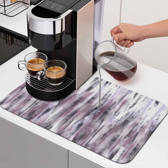 Pink Black Nostalgia Pencil Touches Dish Drying Mats for Kitchen Counter, Gradient Lines Overlay Absorbent Coffee Bar Mat with Non-slip Rubber Backed Quick Drying Dish Rack Pad 12"x16"