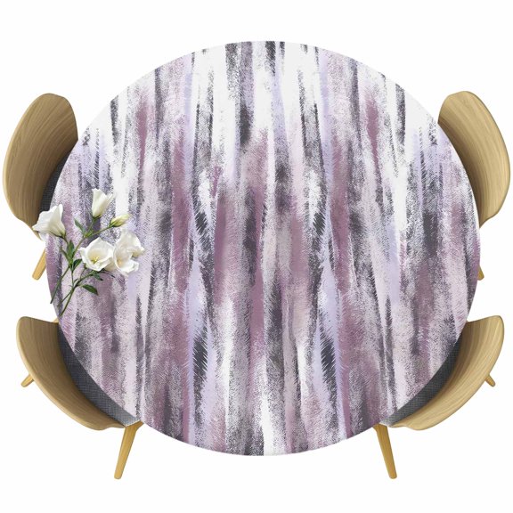 Pink Black Nostalgia Pencil Touches Round Fitted Tablecloth with Elastic Edge, Gradient Lines Overlay Stretch Table Covers for 36"-44" Tables Wipeable Table Cloth for Outdoor