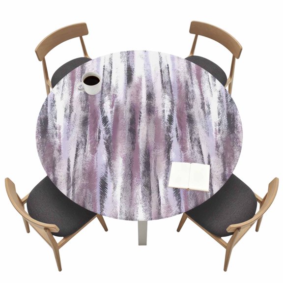 Pink Black Nostalgia Pencil Touches Round Fitted Tablecloth with Elastic Edge Gradient Lines Overlay Table Cover Fit for 45"-54" Tables Waterproof Tablecloths for Dinner Camping Picnic
