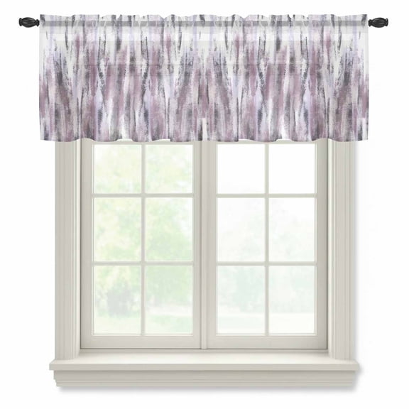 Pink Black Nostalgia Pencil Touches Semi Sheer Valance Curtains Gradient Lines Overlay Voile Valances Curtain Rod Pocket Small Window Treatment for Kitchen Bathroom Cafe 42"x12"