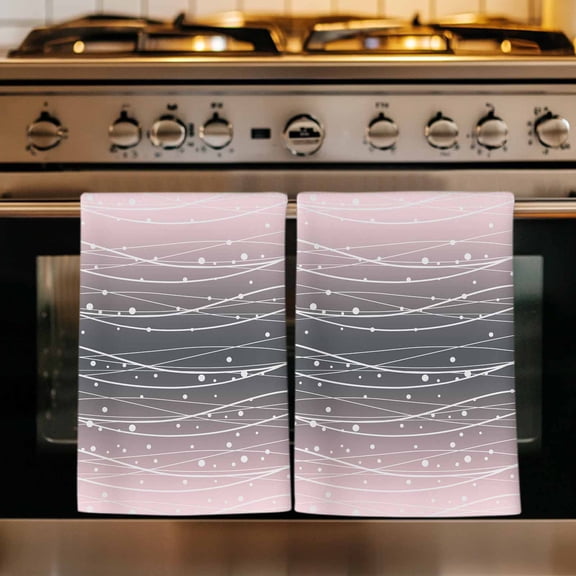 Pink Black Ombre Kitchen Towels Set of 1, Modern Abstract Striped Polka Dots Absorbent Dish Towels for Kitchen, Microfiber Hand Towel, Quick Drying Tea Towel for Cleaning Decorative Dishcloths