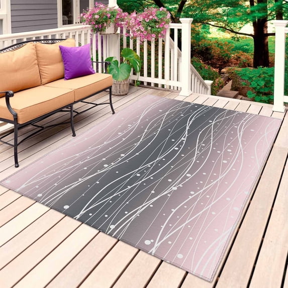 Pink Black Ombre Outdoor Rug 4x6 Ft, Non Slip Washable Area Rug, Modern Abstract Striped Polka Dots Patio Rugs Carpet Runner, Large Floor Mat for Indoor/Outdoor Deck Porch Camping