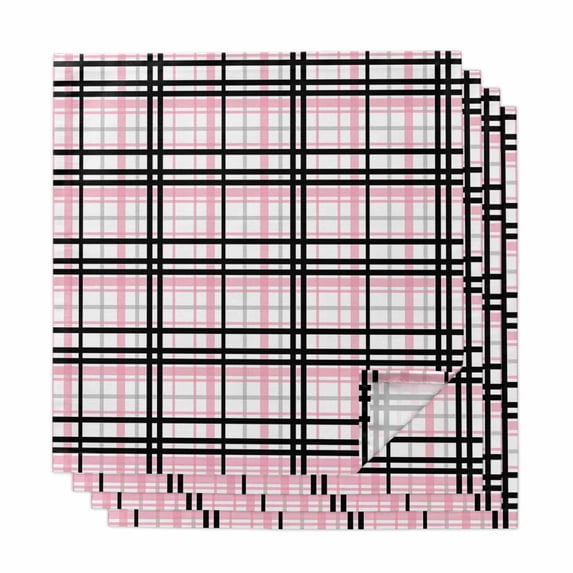 Pink Black Plaid Cloth Napkins, Farmhouse Pink Black Checkered Washable and Reusable Dinner Napkins Set of 4, Table Napkin for Kitchen Party Birthday Wedding Hotel Housewarming 20"x20"