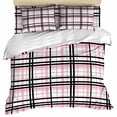 thumbnail image 1 of Pink Black Plaid Duvet Cover Set, Farmhouse Pink Black Checkered Soft Duvet Cover Twin Size Bedding Set 4 Pieces, 1 Quiltcover and 2 Pillowcases with Zipper, 1 Bed Sheet for All Seasons, 1 of 9