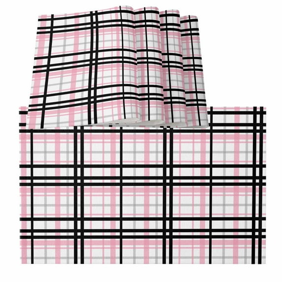 Pink Black Plaid Placemats for Dinning Table Set of 4, Farmhouse Pink Black Checkered Burlap Kitchen Place Mats Waterproof Cloth Table Mats, Indoor Outdoor Placemats Easy Clean Dinner Decor