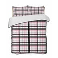thumbnail image 1 of Pink Black Plaid Summer Quilt Set King Size, Soft Microfiber Quilted Bedding Set with 2 Pillow Shams, Farmhouse Pink Black Checkered Lightweight All Season Bedspread Coverlet for Bedroom 96"x106", 1 of 6