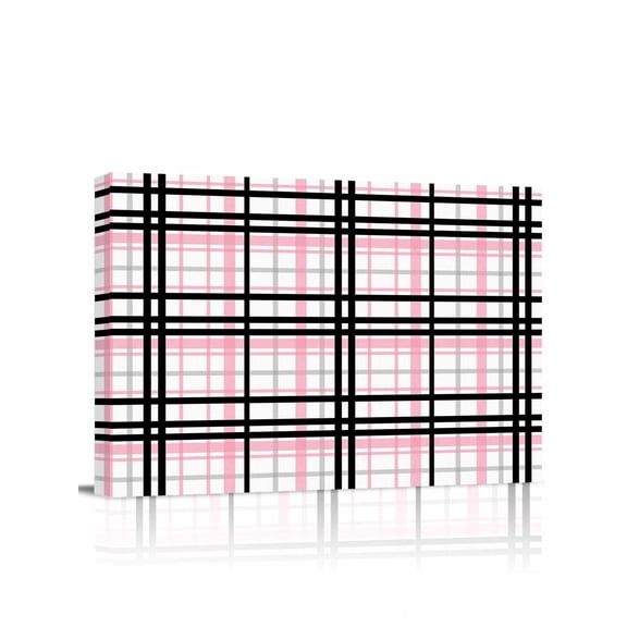 Pink Black Plaid Wall Art for Living Room,Canvas Picture Wall Decor for Bathroom Bedroom,Farmhouse Pink Black Checkered Painting Artwork for Office Kitchen Hallway Dining Room Home Decor 12"x16"