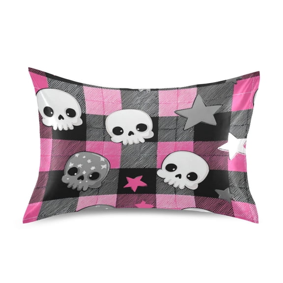 Pink Black Plaids Skulls Stars Cartoon Satin Pillowcase Envelope Design Pillow Covers 1 Pack Standard Size 20" x 26"