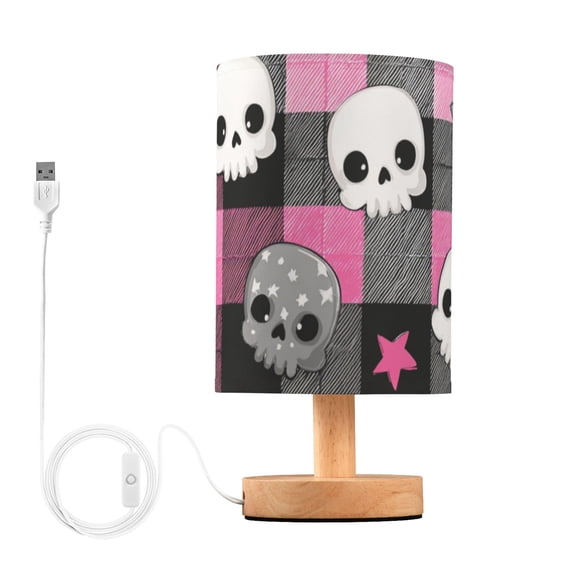 Pink Black Plaids Skulls Stars Cartoon Table Lamp with USB Port LED Warm Light Lamp Night Light Home Decor
