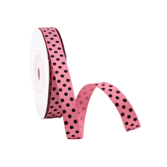 Pink Black Polka Dot Halloween Ribbon, Plastic Ribbon for Gift Wrapping, Halloween Holiday DIY Craft Wreath Decor, Wonderful for Bottle Trimming, Holiday Hamper, Party Backdrop