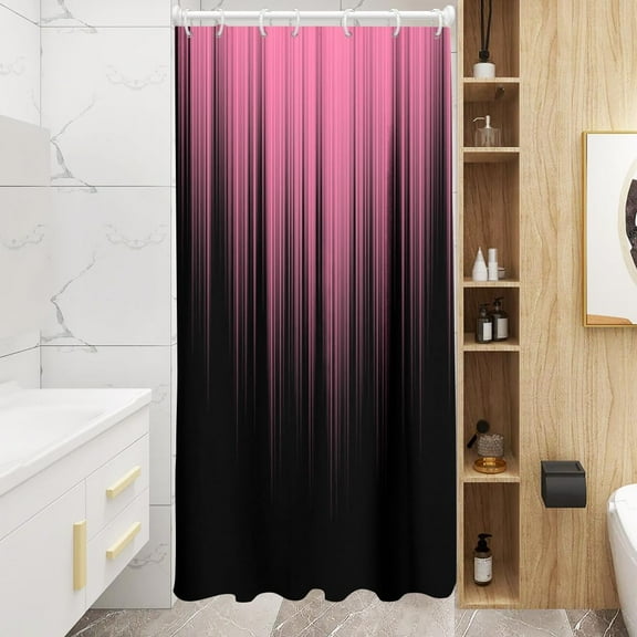 Pink and Black Shower Curtain Ombre Girls Cute Preppy Stall Small Single Walk in Half Size Dorm Standing Narrow Stand Up RV Home Bathroom Decor Bathtub Set with 7 Hooks, 36x72, Modern