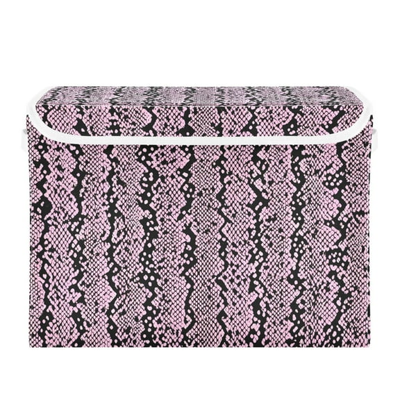 Pink Black Snake Skin Vertical Stripes Foldable Storage Bin with Lid and Handle Collapsible Storage Box 16.5 x 12.6 x 11.8 inches