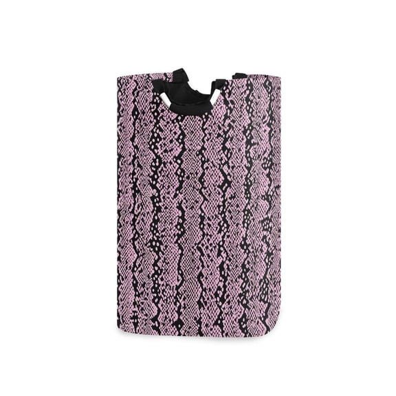 Pink Black Snake Skin Vertical Stripes Laundry Basket with Handles Foldable Laundry Hamper Freestanding Washing Bin 50L