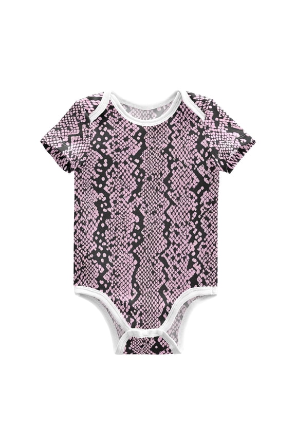 Pink Black Snake Skin Vertical Stripes Pure Cotton Bodysuit Short Sleeve Pajamas One-Piece Romper Unisex 6M
