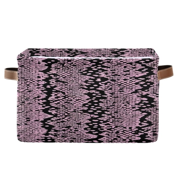 Pink Black Snake Skin Vertical Stripes Square Storage Bins with Handles Collapsible Containing Box 1 Pack
