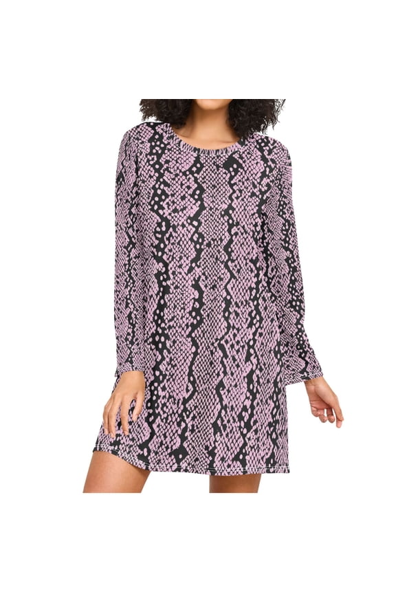 Pink Black Snake Skin Vertical Stripes Women's Long Sleeves Nightgowns Sleepwear Soft Pajama A-line Sleep Dress S