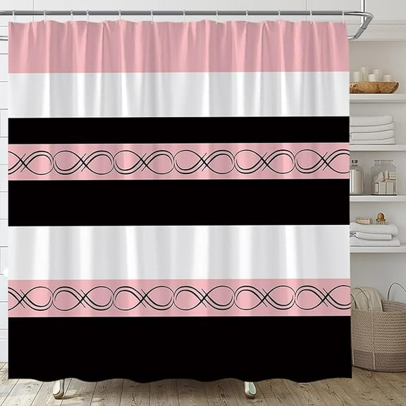 Pink Black Stripe Shower Curtain Abstract Geometric Modern Simple Fashion Home Fabric Bathroom Decor Set Include Hooks 72"W x 84"L