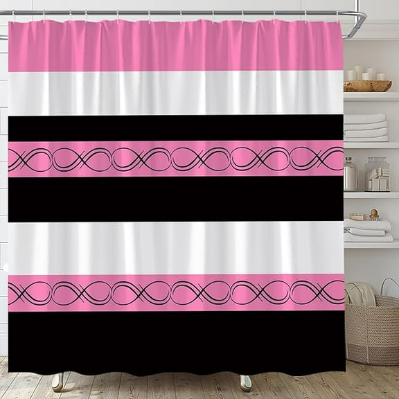 Pink Black Stripe Shower Curtain Abstract Geometric Modern Simple Fashion Home Fabric Bathroom Decor Set Include Hooks 72"W x 96"L