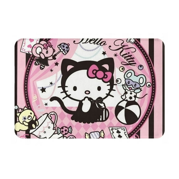 Pink And Black Striped Hello Kitty Bathroom Rugs,Bath Mat,Super Soft and Water Absorbent,Non-Slip Door Mat,Kitchen Mats for Floor,Bath Mats for Bathroom,16 x 24 Inch