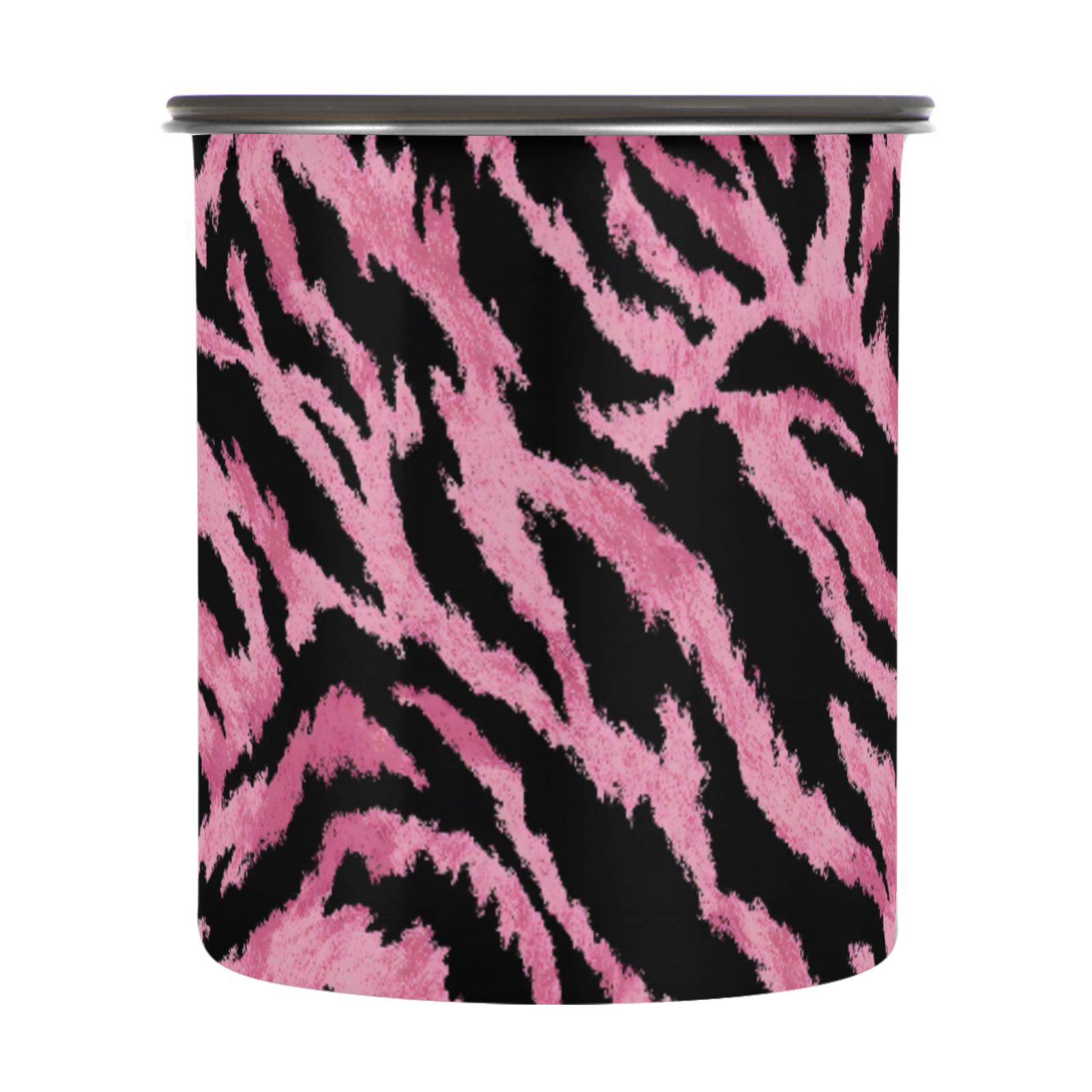 Pink Black Tiger Print Airtight Coffee Bean Canister 30oz Food Storage Containers with Lids For Gournd, Tea, Sugar, Flour, Rice, Cereal, Candy Cookie Jar
