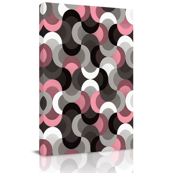 Pink Black Wavy Canvas Wall Art for Living Room, Medieval Abstract White Grey Pink Black Texture Wall Decor Framed Artwork Pictures Ready to Hang for Bedroom Office Home Decor